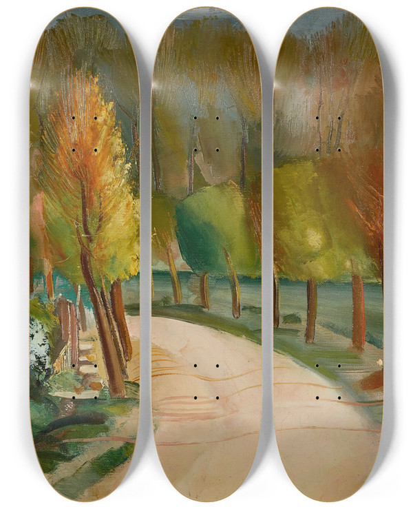 Triptych art skateboard deck of Boris Grigoriev Riverside by Boris Grigoriev (1886-1939)