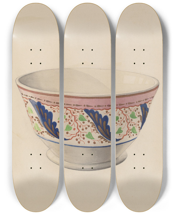 Triptych art skateboard deck of William Kerby Soup Bowl by William Kerby