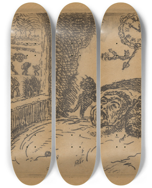 Triptych art skateboard deck of James Ensor De Luiheid_2 by James Ensor (1860-1949)