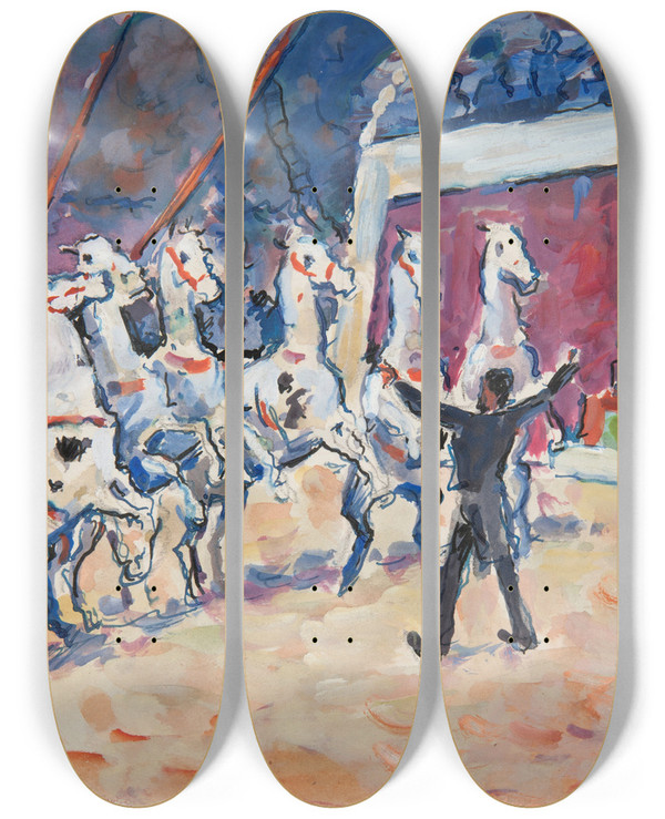 Triptych art skateboard deck of Ivan Ivanec Scena Z Cyrku Pokaz Tresury Koni by Ivan Ivanec (1893-1946)