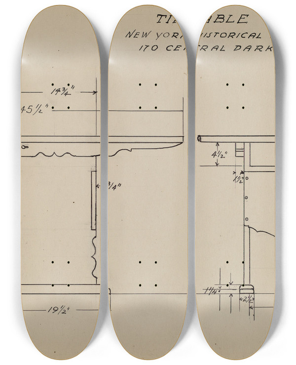 Triptych art skateboard deck of American 20Th Century Tip Table by American 20Th Century