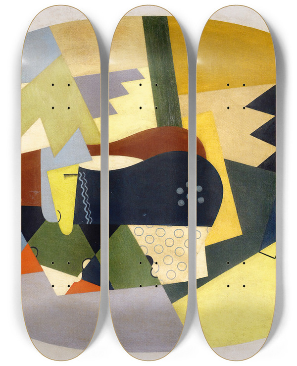 Triptych art skateboard deck of Georges Valmier The Cattle On The Mountain by Georges Valmier (1885-1937)