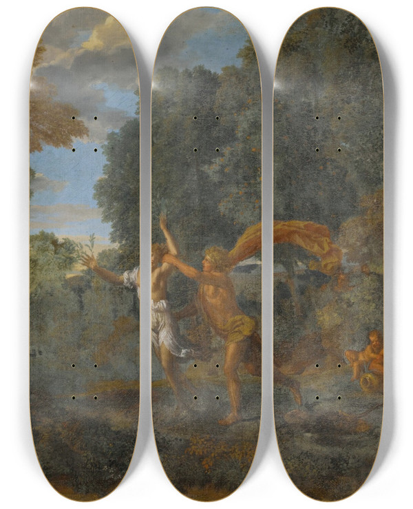 Triptych art skateboard deck of Francisque Millet Apolloanddaphne by Francisque Millet (1642-1679)