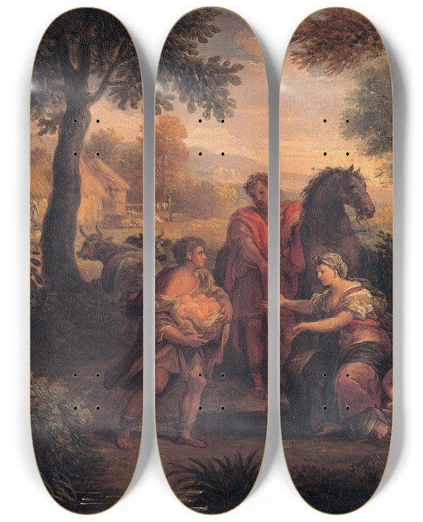 Triptych art skateboard deck of Andrea Locatelli Finding Of Romulus And Remus by Andrea Locatelli (1695-1741)