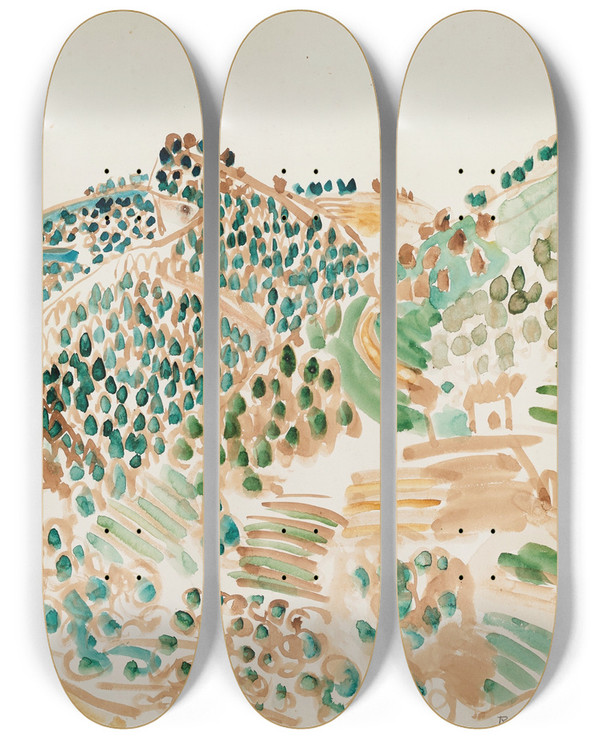 Triptych art skateboard deck of Raoul Dufy Le Viaduc De Vence by Raoul Dufy (1877-1953)