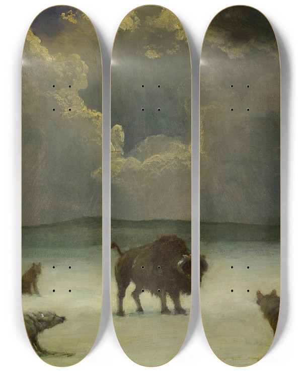Triptych art skateboard deck of Albert Bierstadt Trapped by Albert Bierstadt (1830-1902)