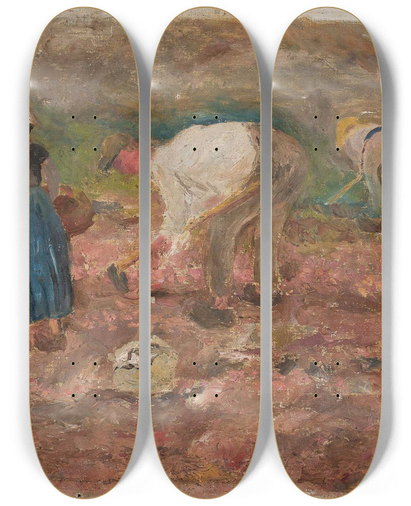 Triptych art skateboard deck of Tadeusz Makowski Digging Potatoes by Tadeusz Makowski (1882-1932)