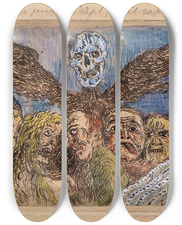 Triptych art skateboard deck of James Ensor The Deadly Sins Dominated By Death by James Ensor (1860-1949)