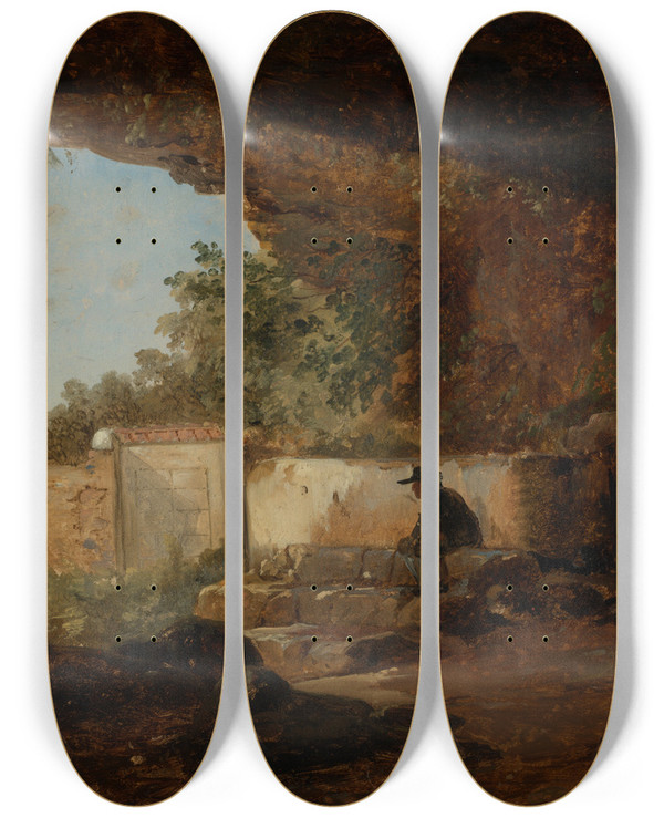 Triptych art skateboard deck of Johann Baptist Kirner Grotte by Johann Baptist Kirner (1806-1866)