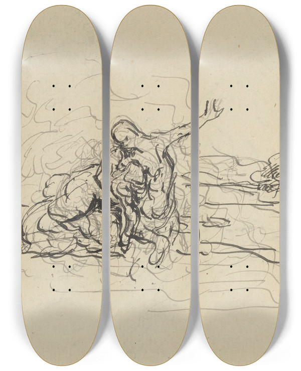 Triptych art skateboard deck of Honor Daumier Centaur Carrying Off A Woman by Honore Daumier (1808-1879)