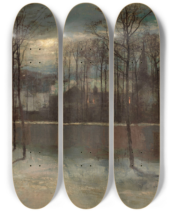 Triptych art skateboard deck of Gustave Den Duyts Evening by Gustave Den Duyts (1850-1897)