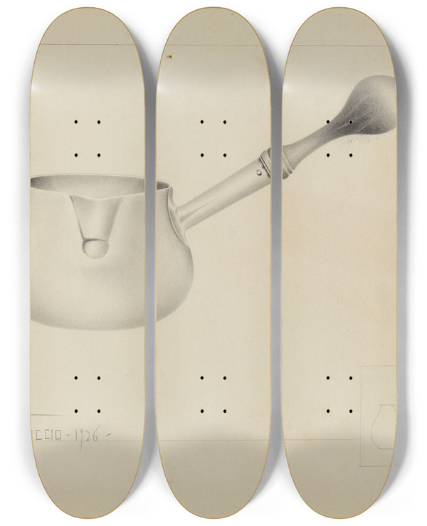 Triptych art skateboard deck of Amelia Tuccio Silver Pipkin by Amelia Tuccio (20-)