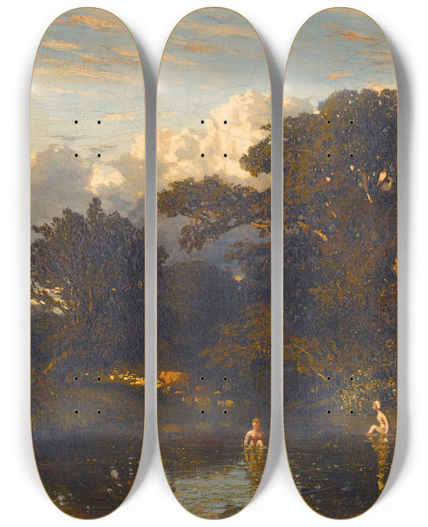 Triptych art skateboard deck of Jules Dupr Les Baigneuses by Jules Dupre (1811-1889)