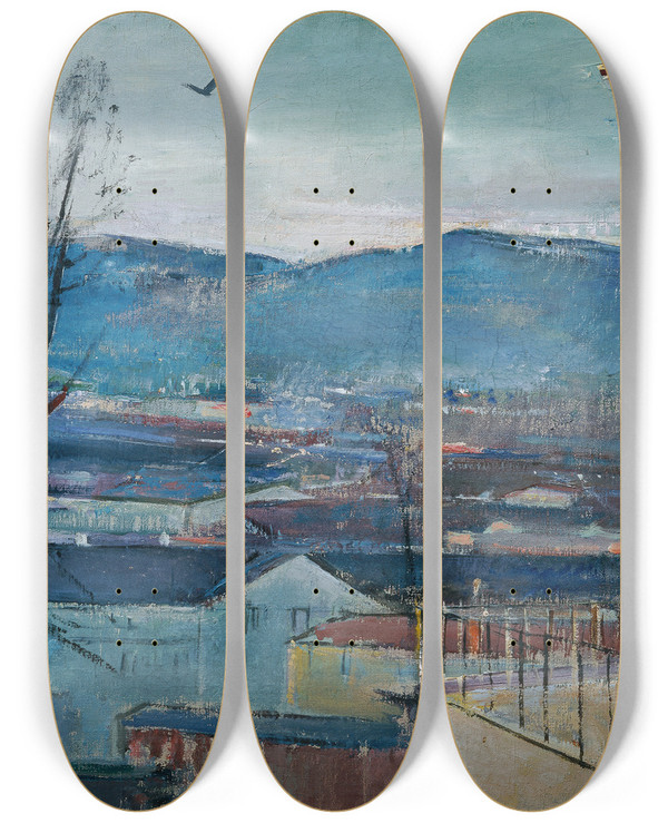 Triptych art skateboard deck of Anton Faistauer Salzburger Abendlandschaft by Anton Faistauer (1887-1930)