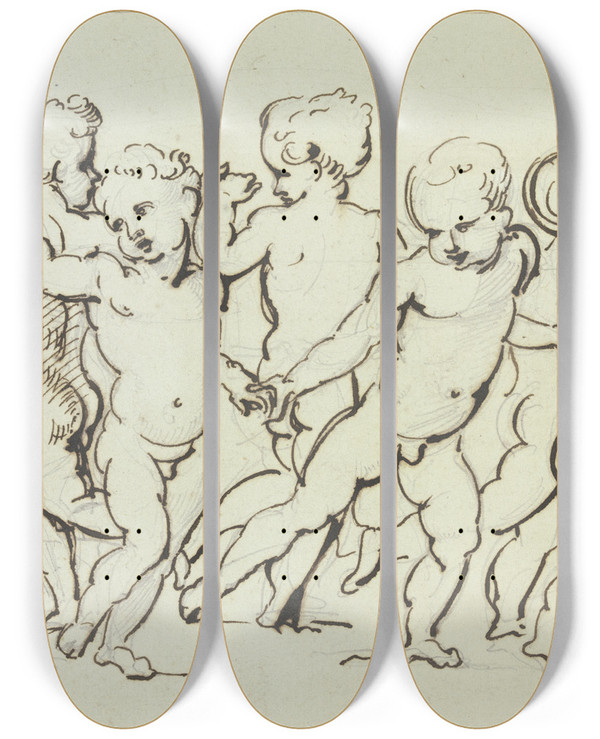 Triptych art skateboard deck of Giuseppe Bossi Dance Of The Cupids by Giuseppe Bossi (1777-1815)