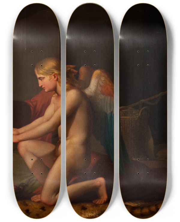 Triptych art skateboard deck of Cf Hyer Cupid Received By Anacreon by C.F. Hyer (1775-1855)
