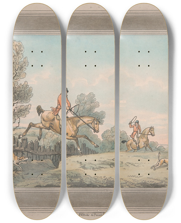 Triptych art skateboard deck of Samuel Howitt Full Cry_1 by Samuel Howitt (1756-1822)