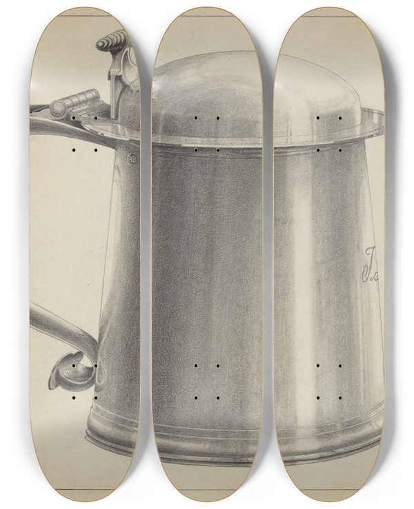 Triptych art skateboard deck of Simon Weiss Silver Tankard_2 by Simon Weiss
