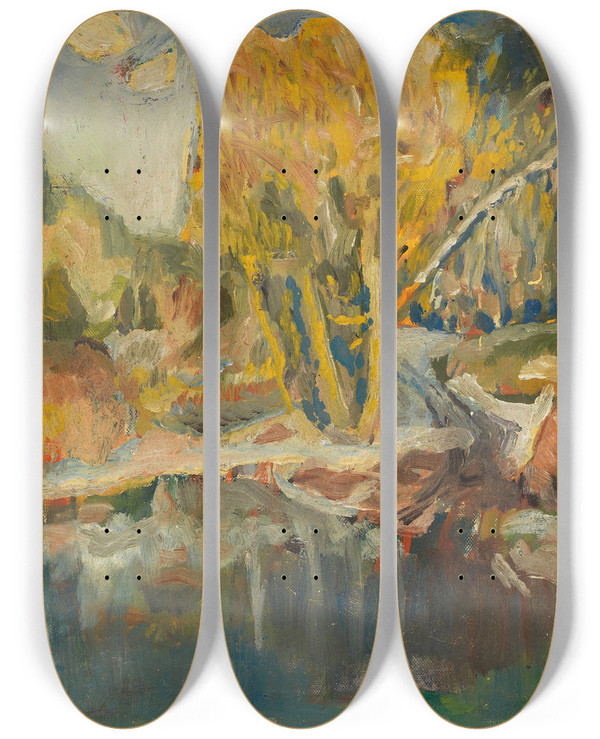 Triptych art skateboard deck of Leo Putz Landschaft by Leo Putz (1869-1940)