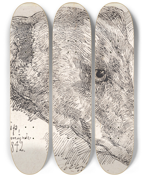 Triptych art skateboard deck of Johan Thomas Lundbye Hundehoved Snip by Johan Thomas Lundbye (1818-1848)