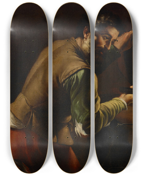 Triptych art skateboard deck of Mattia Preti A Silversmith by Mattia Preti (1613-1699)