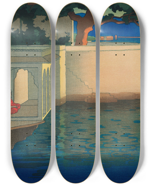 Triptych art skateboard deck of Charles William Bartlett Udaipur_1 by Charles William Bartlett (1860-1940)
