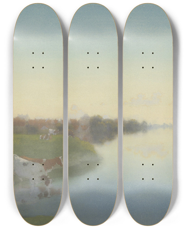 Triptych art skateboard deck of Jan Voerman Oever Van De Ijssel Bij Hattem by Jan Voerman (1857-1941)