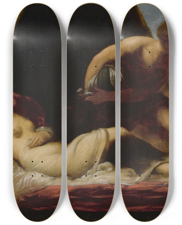 Triptych art skateboard deck of Francesco Montelatici Theseus Abandoning Ariadne by Francesco Montelatici (1601-1661)