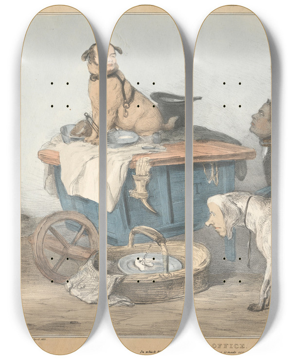 Triptych art skateboard deck of John Doyle Jack In Office by John Doyle (1939)