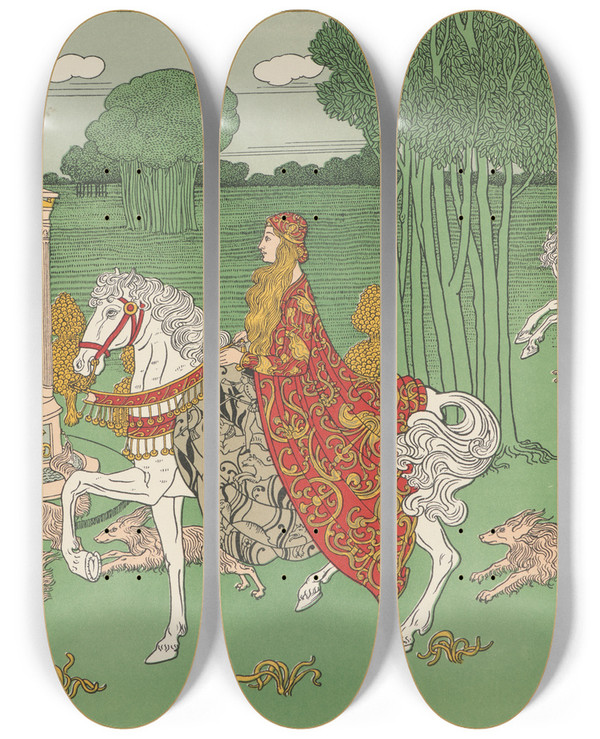 Triptych art skateboard deck of Charles Doudelet La Chteleine by Charles Doudelet (1861-1938)