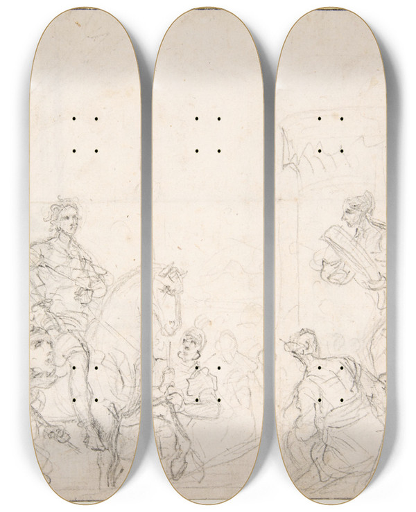 Triptych art skateboard deck of Francesco Solimena The Triumph Of David by Francesco Solimena (1657-1747)
