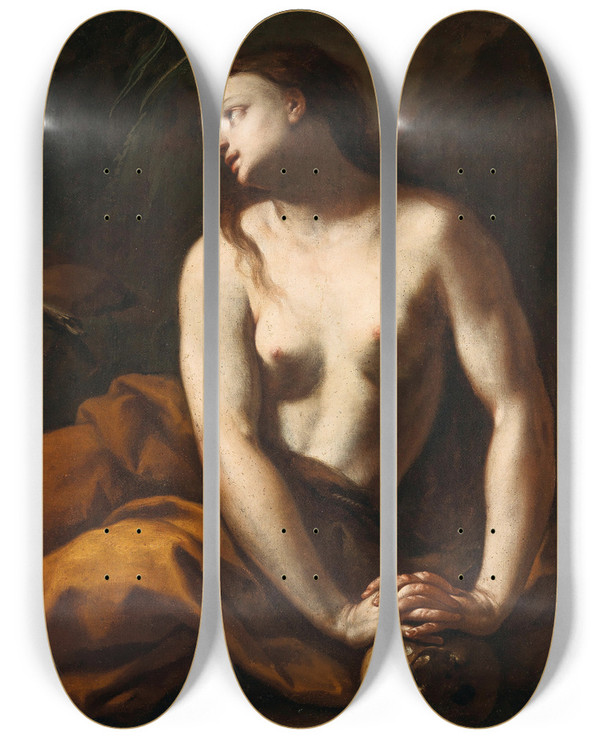 Triptych art skateboard deck of Francesco Trevisani Mary Of Egypt by Francesco Trevisani (1656-1746)