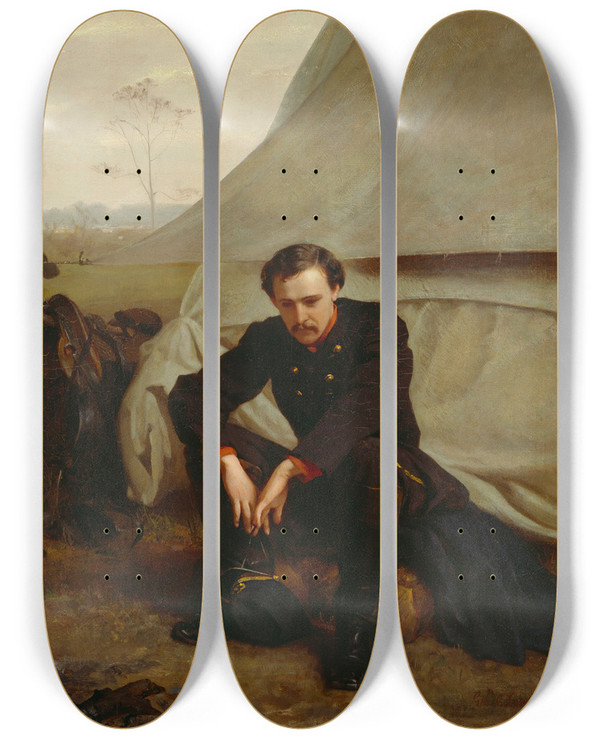Triptych art skateboard deck of George Cochran Lambdin At The Front by George Cochran Lambdin (1830-1896)