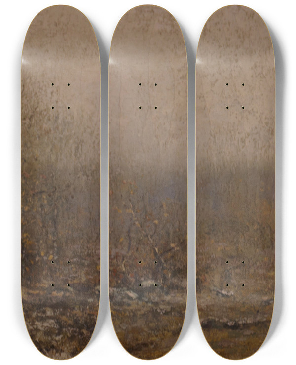 Triptych art skateboard deck of Bruce Crane December Greys by Bruce Crane (1857-1937)