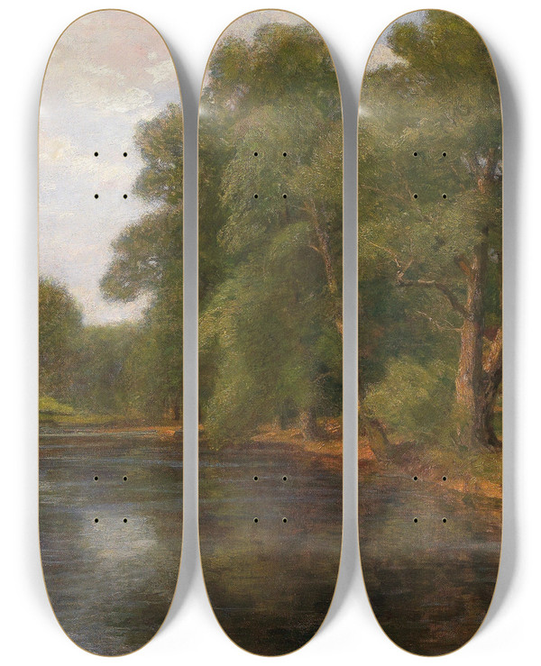 Triptych art skateboard deck of Hugo Darnaut Motiv Bei Plankenberg by Hugo Darnaut (1850-1937)
