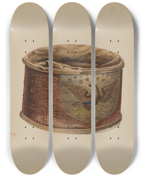 Triptych art skateboard deck of Charles Moss Drum by Charles Moss