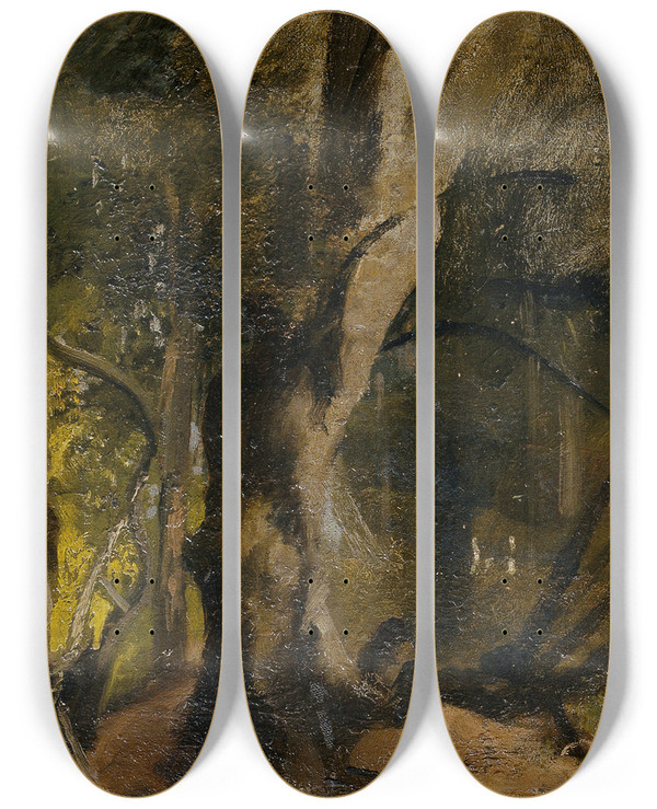 Triptych art skateboard deck of Josef Navrtil Waldstudie by Josef Navratil (1798-1865)