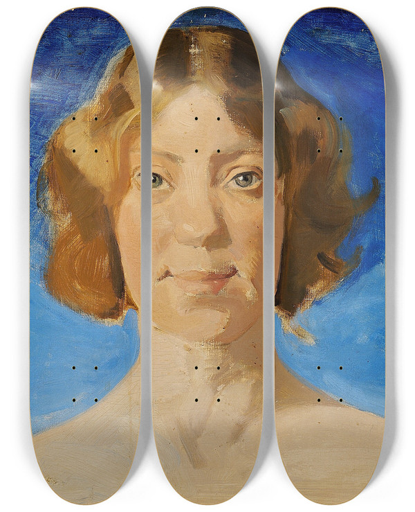 Triptych art skateboard deck of Harald Slottmller Portrt Af Malerinden Bertha Dorph by Harald Slott-Mller (1864-1937)