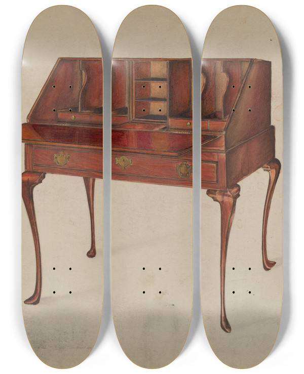 Triptych art skateboard deck of Ruth Bialostosky Desk by Ruth Bialostosky