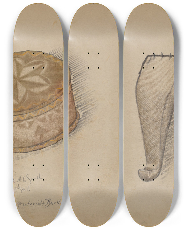 Triptych art skateboard deck of George B Wally Box And Basket Implement by George B Wally