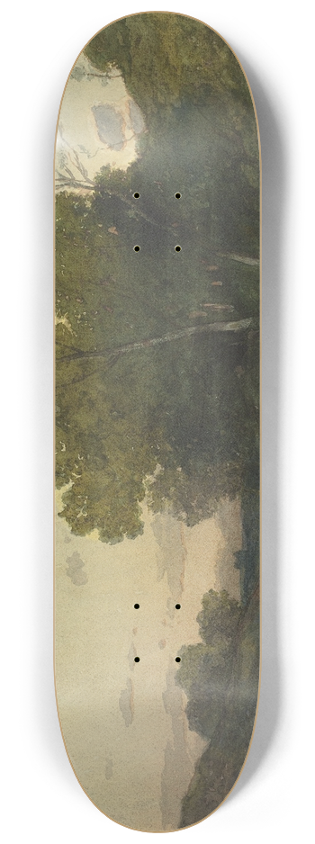 Henri-Joseph Harpignies - Evening Light on a Wooded Lakeside with Cattle Drinking 8.25 inch art skate deck