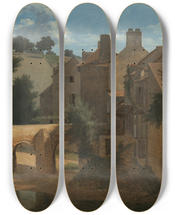 Triptych art skateboard deck of Jeanvictor Bertin View In The Ledefrance by Jean Victor Bertin (1767-1842)