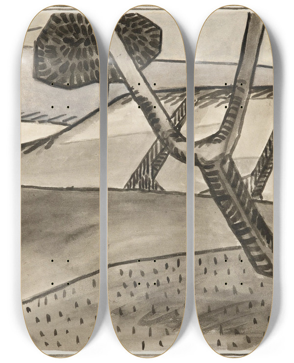 Triptych art skateboard deck of Albert Gleizes Paysage Larbre by Albert Gleizes (1881-1953)