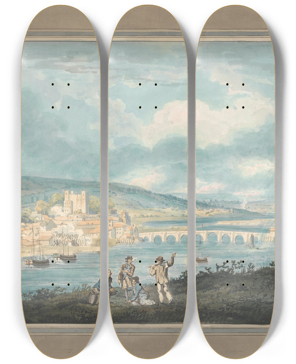Triptych art skateboard deck of Thomas Girtin Rochester Kent From The North by Thomas Girtin (1775-1802)