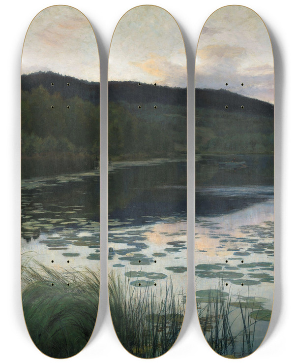 Triptych art skateboard deck of Kitty Kielland Summer Night by Kitty Kielland (1843-1914)