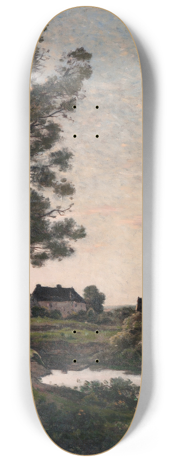 Henri-Joseph Harpignies - La Rigole  St. Priv, Yonne (Rivulet at St. Priv, Yonne) 8.25 inch art skate deck