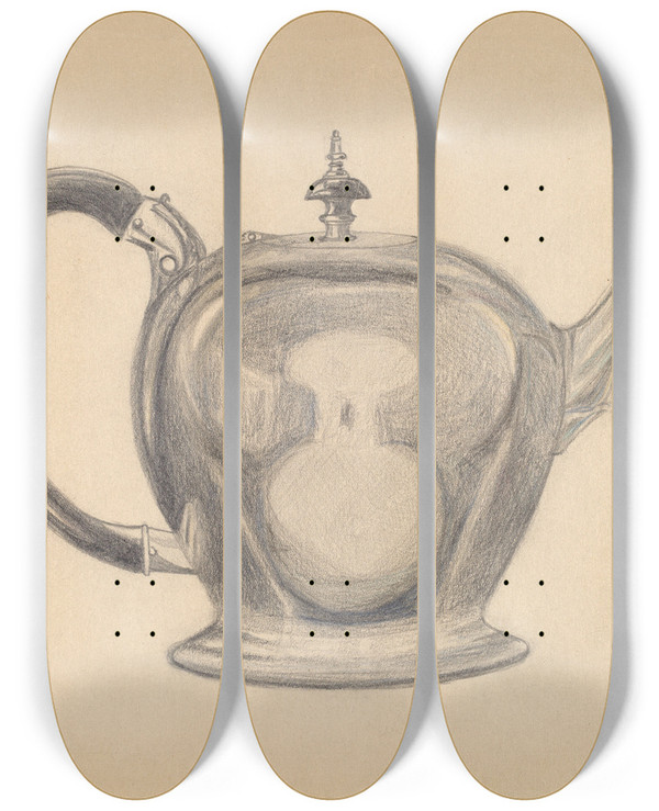 Triptych art skateboard deck of John Garay Teapot by John Garay