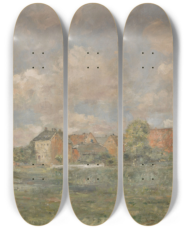 Triptych art skateboard deck of Rudolf Hckner Ansicht Von Wedel by Rudolf Hockner (1864-1942)