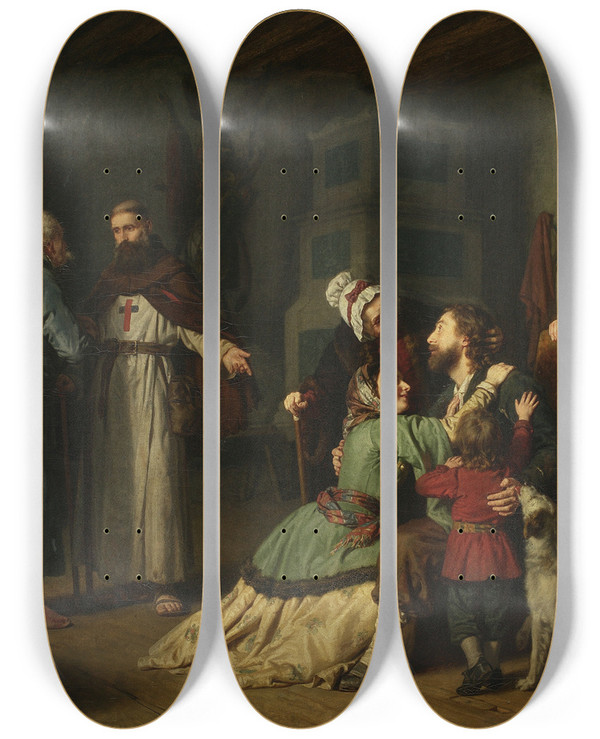 Triptych art skateboard deck of Leopold Lffler Return From Bondage by Leopold Loffler (1827-1898)