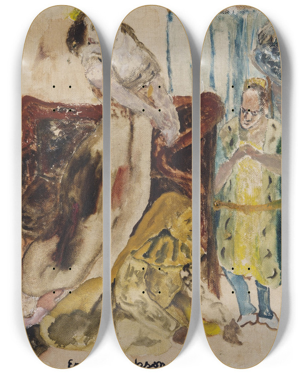 Triptych art skateboard deck of Ernst Josephson Dramatic Scene by Ernst Josephson (1851-1906)